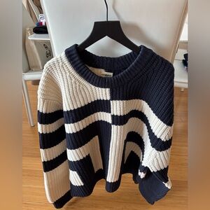 Tory Burch navy and Cream Crew Neck Sweater